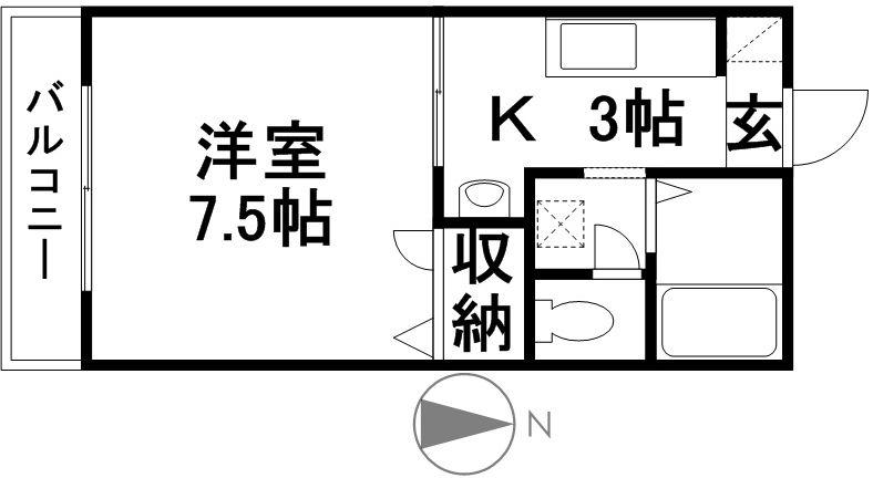 コロニーKB棟(1K/1階)の間取り写真