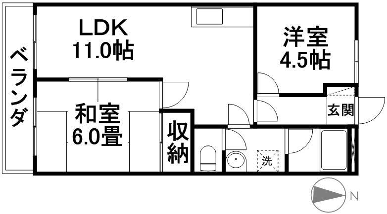 アーバンハイツリブ1(2LDK/2階)の間取り写真