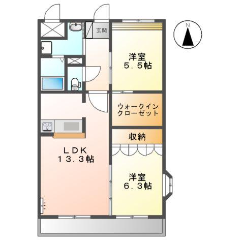 プラッツ・ユーⅠ(2LDK/1階)の間取り写真