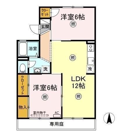 グレースタウン原B棟(2LDK/1階)の間取り写真