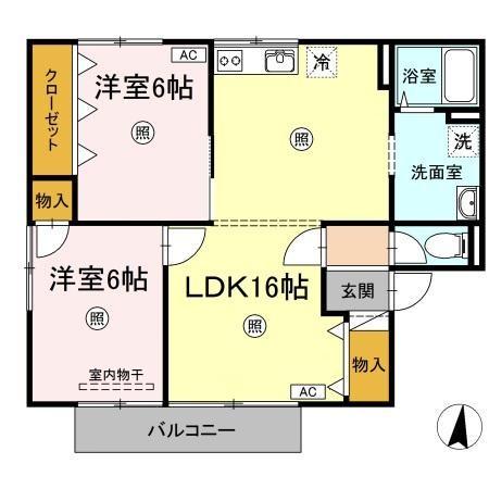 グリーンライフ福泊(2LDK/1階)の間取り写真