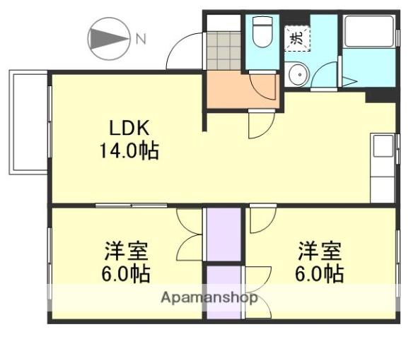 アンソレイエ・メゾンB棟(2LDK/1階)の間取り写真
