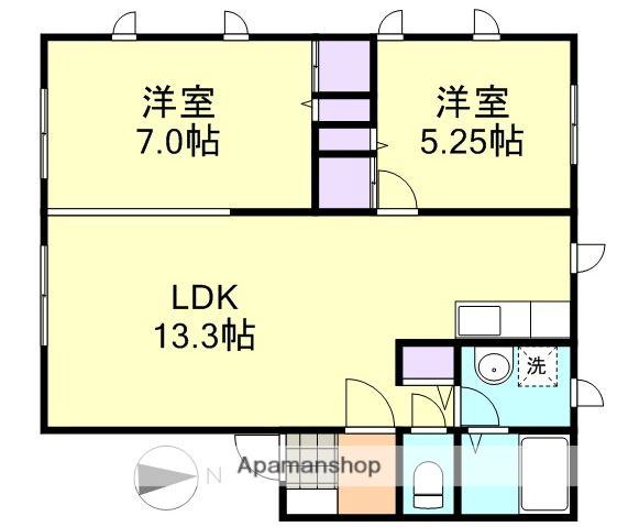 レジデンス岩田B棟(2LDK/2階)の間取り写真