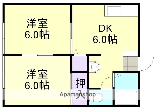 ラクシュリーマンションB棟(2DK/1階)の間取り写真