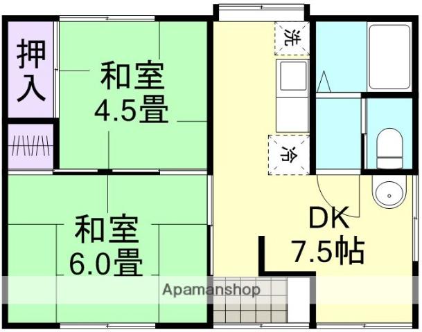 山陽本線 西阿知駅 徒歩20分 1階建 築54年(2DK)の間取り写真