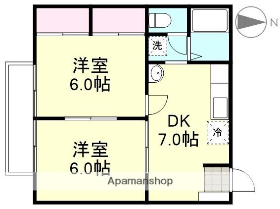 グリーンハイツ西阿知A棟(2DK/2階)の間取り写真
