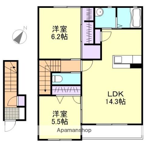 アクアヴィーヴォA棟(2LDK/2階)の間取り写真