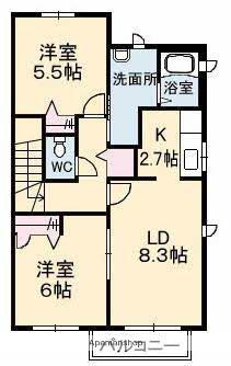 ヴェル・サワーB棟(2LDK/2階)の間取り写真