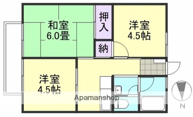 シティハイム吉岡B棟(3K/2階)の間取り写真