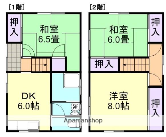 山陽本線 新倉敷駅 徒歩5分 2階建 築38年(3DK)の間取り写真