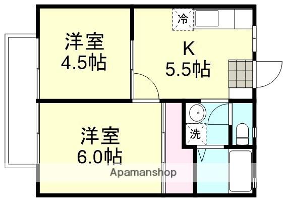 サンライフ鴨方(2DK/1階)の間取り写真