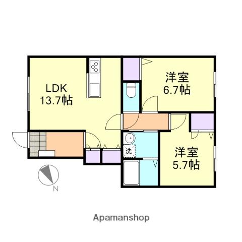 ラ・ペジブルC(2LDK/1階)の間取り写真