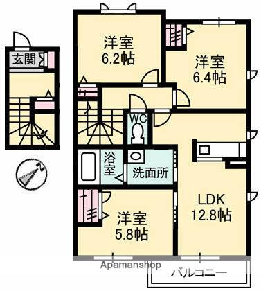 ブリーゼ・モールB棟(3LDK/2階)の間取り写真