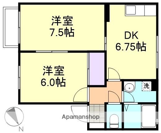 バンビーノE棟(2DK/2階)の間取り写真