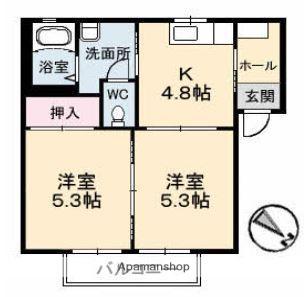 ヒルズYK(2K/2階)の間取り写真