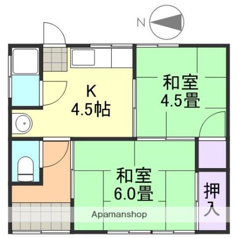 水島臨海鉄道 弥生駅 徒歩6分 1階建 築62年(2K)の間取り写真