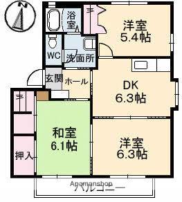シンパティア C棟(3DK/2階)の間取り写真