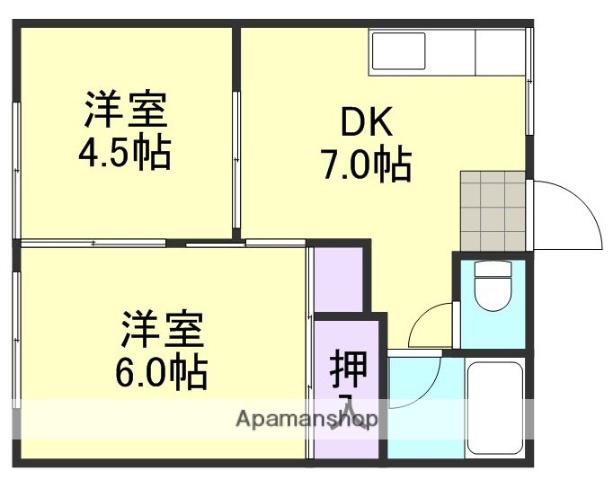 旭コーポB棟(2DK/1階)の間取り写真