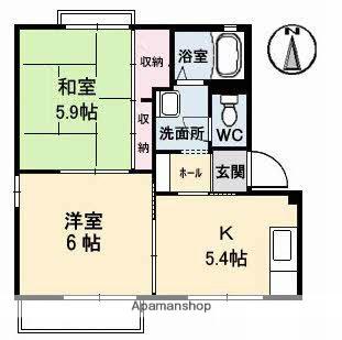 パームヒル A棟(2DK/1階)の間取り写真