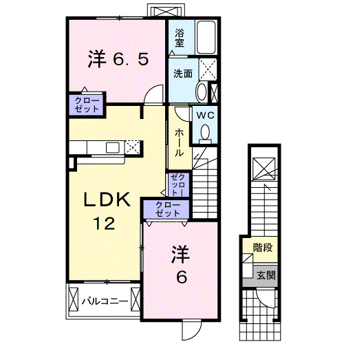 グローリアA棟(2LDK/2階)の間取り写真