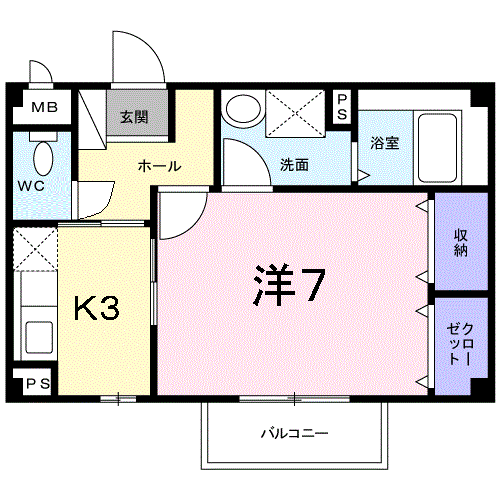 ラ・ポルト(1K/1階)の間取り写真