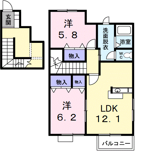アプローズA棟(2LDK/2階)の間取り写真