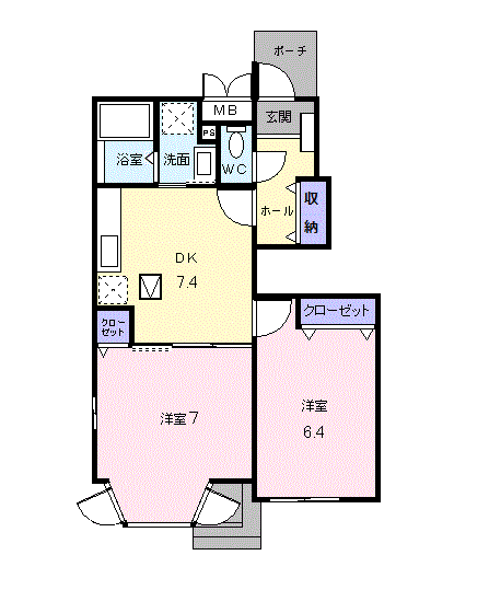 メロウグローブB(2DK/1階)の間取り写真