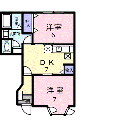 ヴィアッジオ(2DK/1階)の間取り写真
