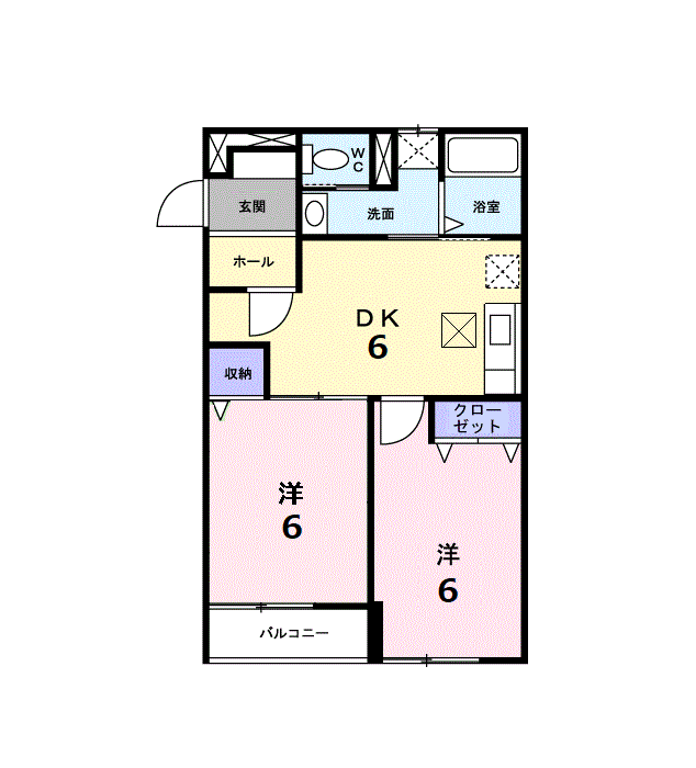 エスメラルダ三浜(2DK/1階)の間取り写真