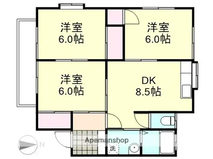 山陽本線 中庄駅 徒歩26分 2階建 築37年(3DK/2階)の間取り写真