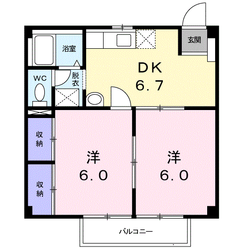 ハピネスエンジェル323(2DK/1階)の間取り写真
