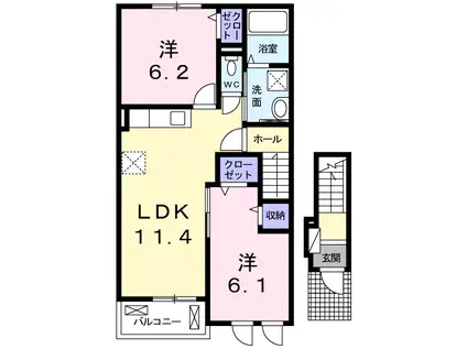 アンジュ神戸 B棟(2LDK/2階)の間取り写真