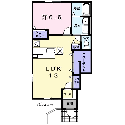 カーサド・マーニC(1LDK/1階)の間取り写真