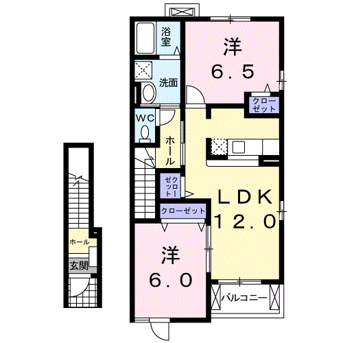 パレス神道山(2LDK/2階)の間取り写真