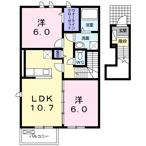 シャルマンジャンⅢB棟(2LDK/2階)の間取り写真