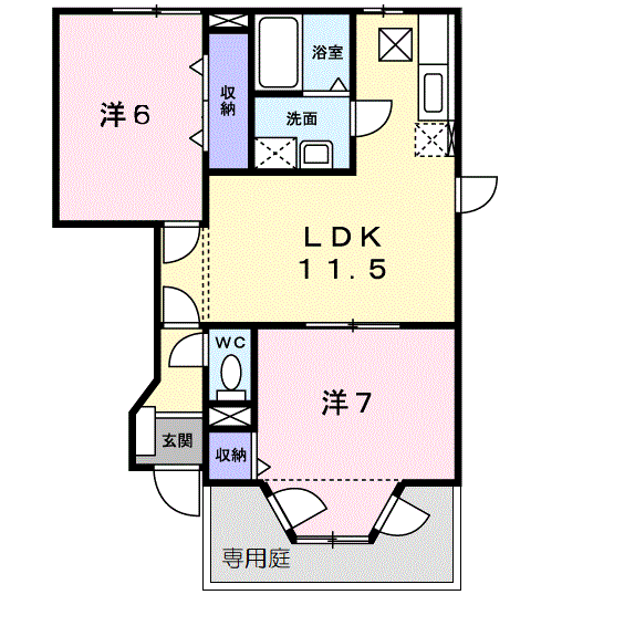 マスカット若宮(2LDK/1階)の間取り写真