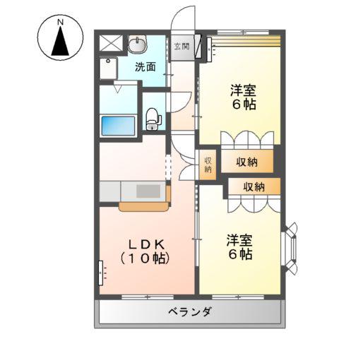 ドルチェ・ヴィータ(2LDK/2階)の間取り写真