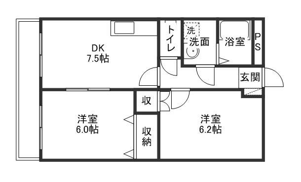 サンパティークS(2DK/2階)の間取り写真