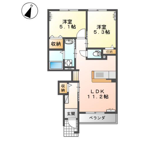 HAPPY CREST(2LDK/1階)の間取り写真