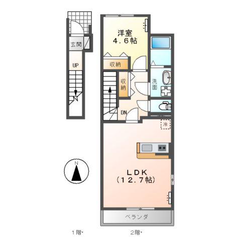 サンシャイン JIN(1LDK/2階)の間取り写真