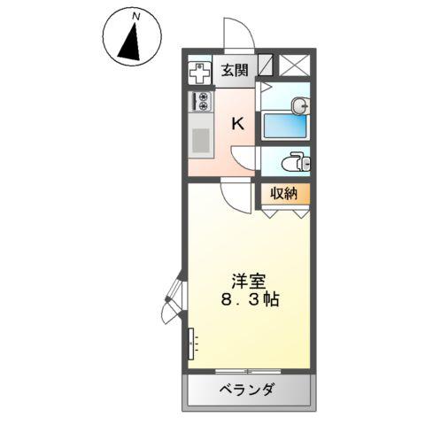 アムールパレスⅡ(1K/2階)の間取り写真