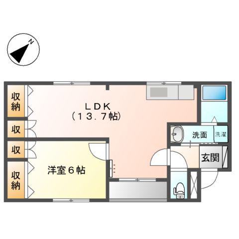 ロイヤルハイツ藤田(1LDK/1階)の間取り写真