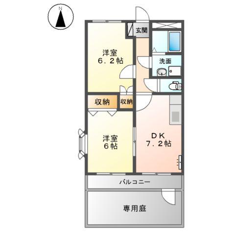 リーヴァオルト(2DK/1階)の間取り写真