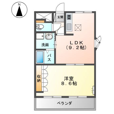 山陽本線 西阿知駅 徒歩15分 2階建 築21年(1LDK/1階)の間取り写真