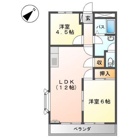 グレースタウンⅠ(2LDK/2階)の間取り写真