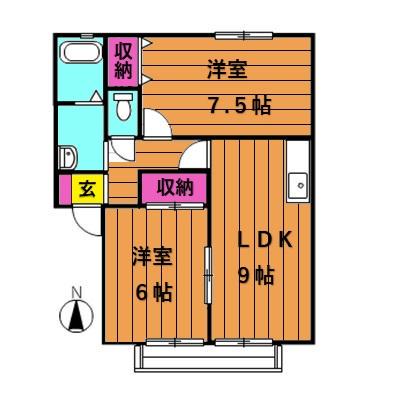 レイモンドサンヴィレッジB棟(2DK/2階)の間取り写真