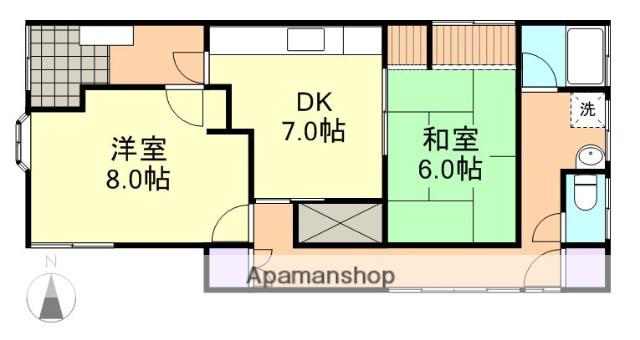 伯備線 清音駅 徒歩2分 2階建 築68年(2DK)の間取り写真
