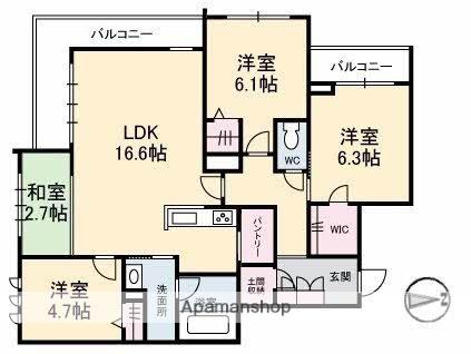 マグノリア カリーノ(3LDK/2階)の間取り写真
