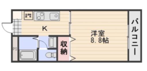 ディアスUⅢ(1K/1階)の間取り写真