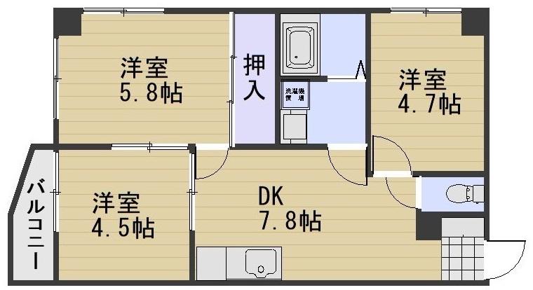 リレイズ広瀬(3DK/4階)の間取り写真